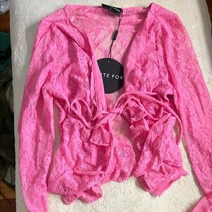 long sleeve pink lace top